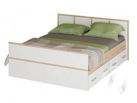 Двуспальная кровать 1,4м Сакура (дуб сонома/белый) в Раисино - raisino.mebel-nsk.ru | фото