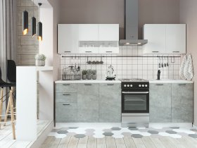 Кухонный гарнитур Дуся 2,0 м (белый глянец/цемент) в Раисино - raisino.mebel-nsk.ru | фото