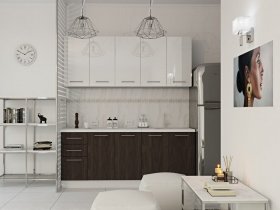 Кухонный гарнитур МДФ Выгодно и точка 2,0 м (белый глянец/ироко) в Раисино - raisino.mebel-nsk.ru | фото