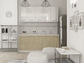 Кухонный гарнитур МДФ Выгодно и точка 2,0 м (белый глянец/вереск) в Раисино - raisino.mebel-nsk.ru | фото