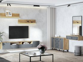 Модульная гостиная Байкал (дуб крафт золотой/графит) в Раисино - raisino.mebel-nsk.ru | фото