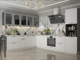 Модульная кухня Глэдис (белый снег/лайт грей софт/корпус анкор темный) в Раисино - raisino.mebel-nsk.ru | фото