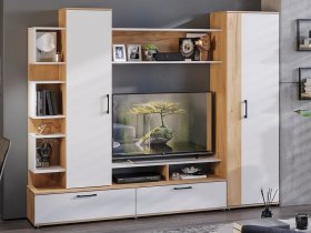 Стенка «Дакота» (дуб крафт золотой/белый ясень) в Раисино - raisino.mebel-nsk.ru | фото