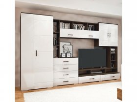 Стенка Коста МДФ (дуб венге/белый глянец) в Раисино - raisino.mebel-nsk.ru | фото